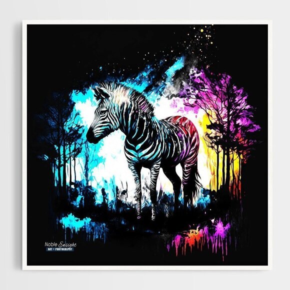 8x8 Framed Zebra Fantasy‎ Wall Art Watercolor Oil Painting Print - Picture 2 of 9